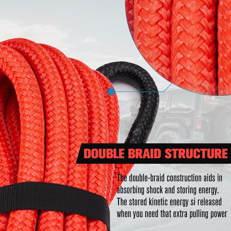 FIERYRED Kinetic Recovery Rope Kit with 2 Soft Shackles, 1 Inch x 30 FT Tow Rope,Heavy Duty Offroad Snatch Strap for UTV, ATV, Truck, Car, Jeep, Tractor - Image 4